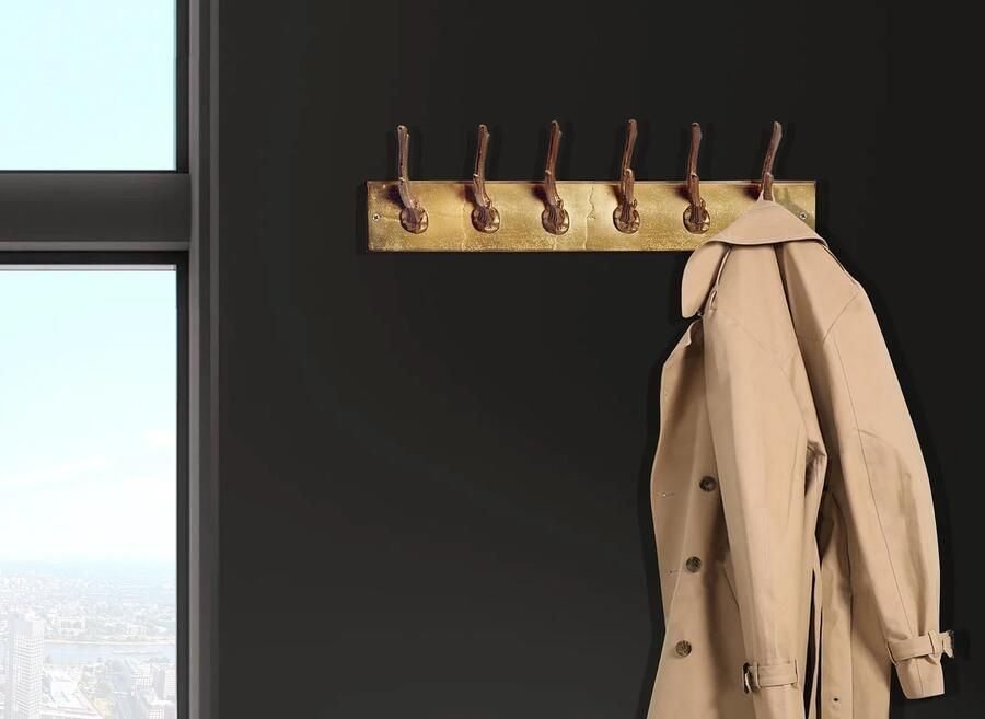 Invicta Interior Decoratieve Wandkapstok DEER 50cm goud Metalen Hertengewei Kapstok 45172