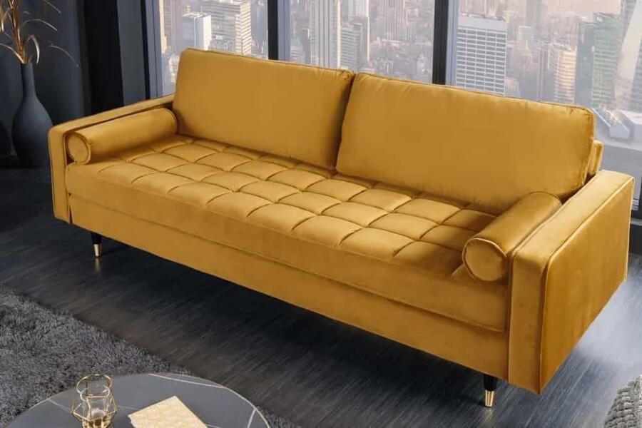 Invicta Interior Design 3-zits loungebank COSY VELVET 220cm mosterdgeel fluwelen veerkern 41072