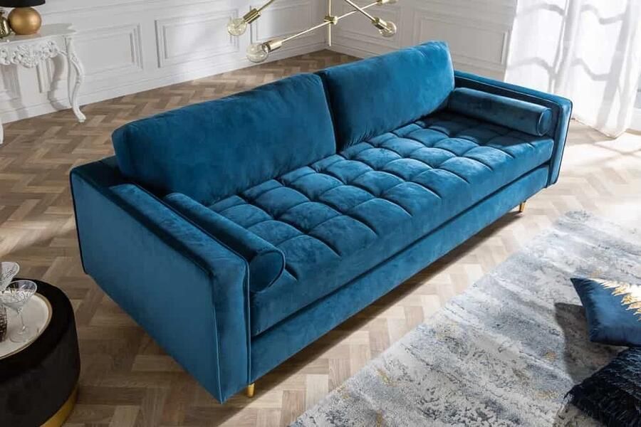 Invicta Interior Design 3-zitsbank COZY VELVET 220cm petrol blauw fluwelen binnenvering lounge 39844 - Foto 2