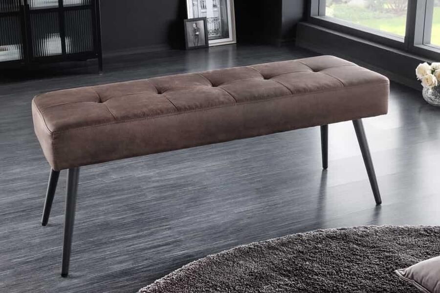 Invicta Interior Design Bank BOUTIQUE 100cm Bruin Microvezel Zwart Metalen Poten Gestoffeerde Bank 44243