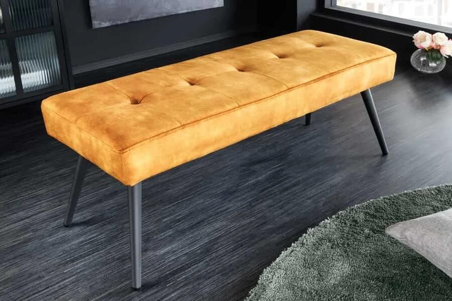 Invicta Interior Design bank BOUTIQUE 100cm mosterdgeel fluweel zwart metalen poten 44424