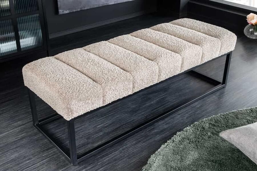 Invicta Interior Design bank PETIT BEAUTE 110cm champagnegrijs Boucle zwart metalen frame 44269