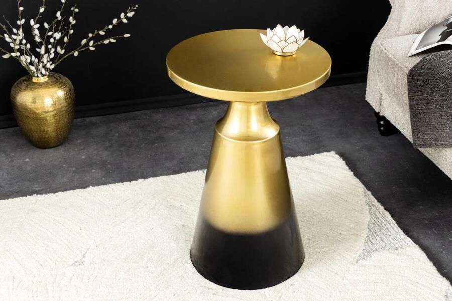 Invicta Interior Design Bijzettafel ABSTRACT 60cm goud metaal geborsteld patina handgemaakte ronde sokkeltafel 43231