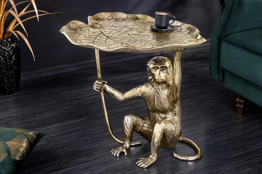 Invicta Interior Design Bijzettafel WILDLIFE MONKEY 60cm goud antiek metaal handgemaakt 44835