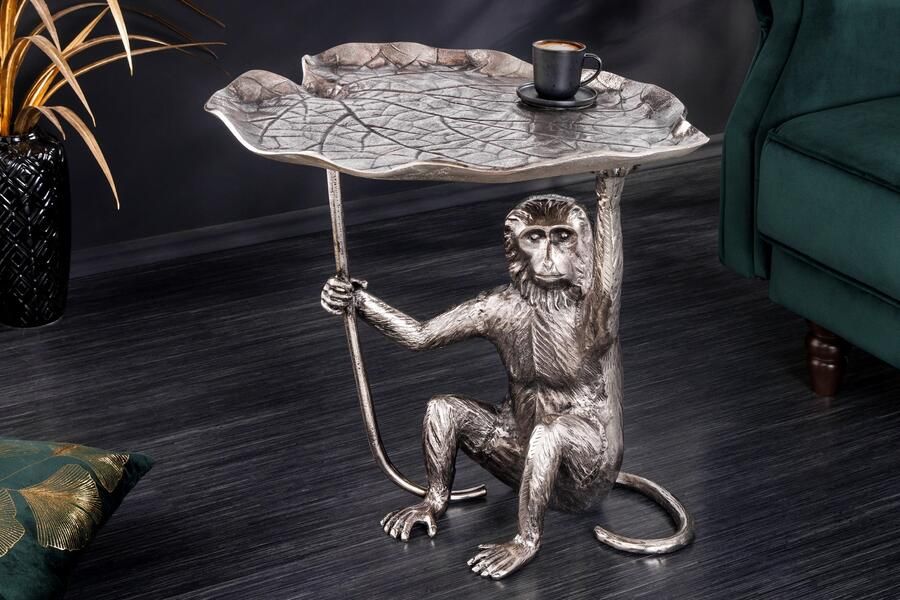 Invicta Interior Design Bijzettafel WILDLIFE MONKEY 60cm Zilver Metaal Handgemaakt 44836