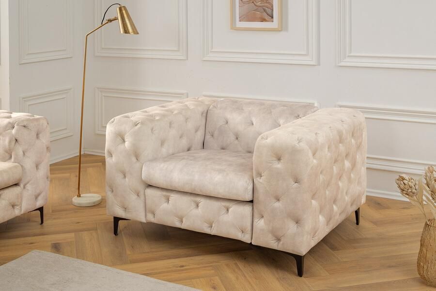 Invicta Interior Design Chesterfield Fauteuil MODERN BAROK 120cm champagne beige fluweel veerkern 45985