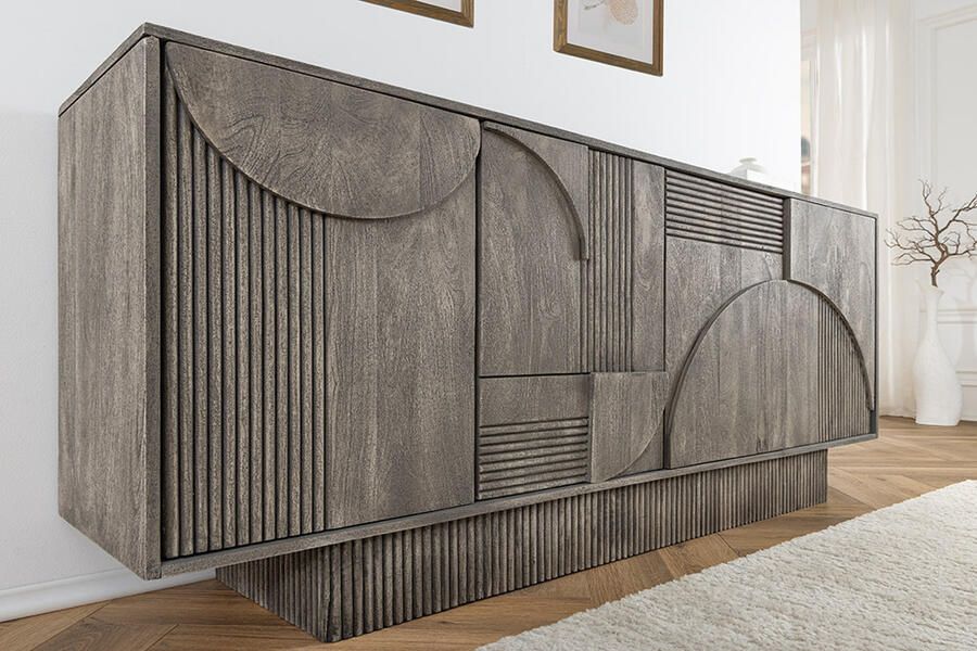 Invicta Interior Design Dressoir ART DECO 170cm grijs gerookt mangohout massief 3D front 45480