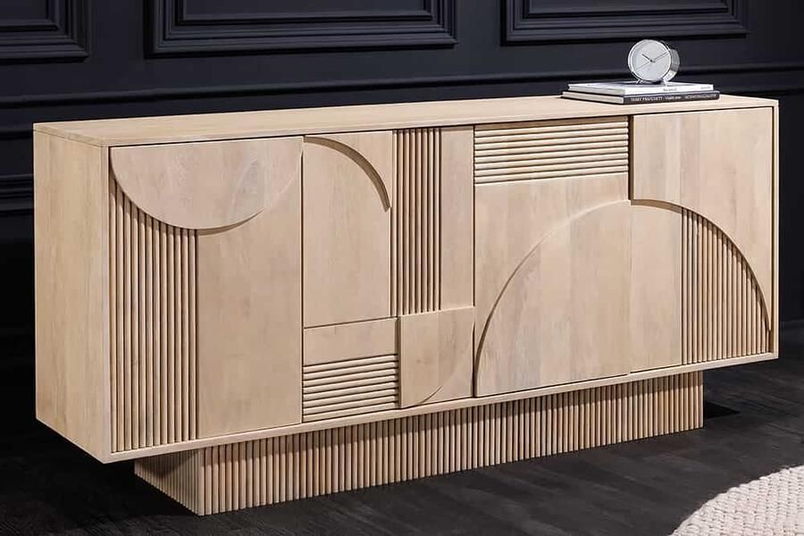 Invicta Interior Design dressoir ART DECO 170 cm wit gelimineerd massief mangohout 3D front 44060