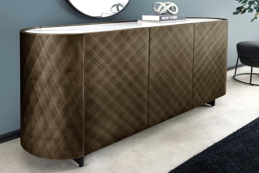 Invicta Interior Design Dressoir REFLECTION 150cm wit keramiek marmer brons 3D effect geborstelde afwerking 46502 - Foto 2