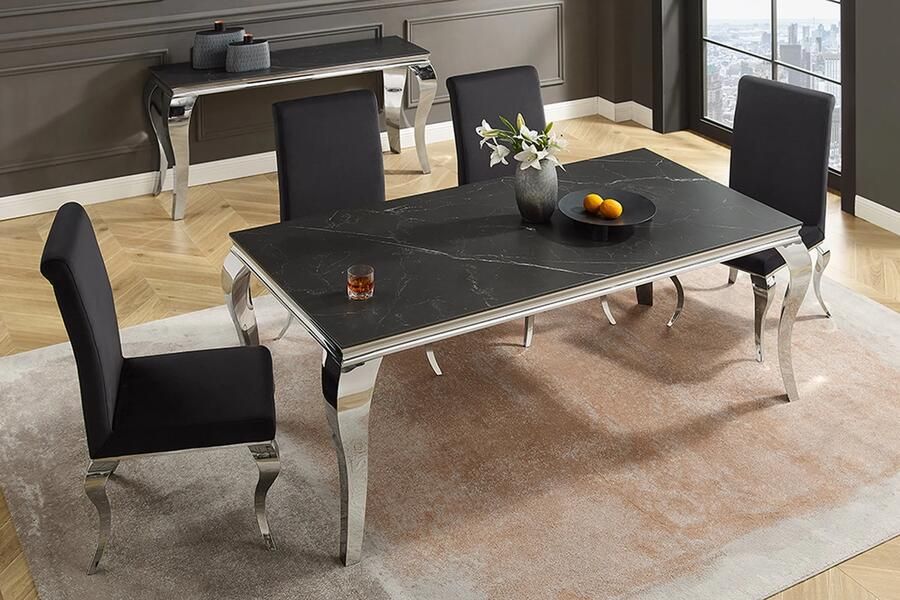 Invicta Interior Design eettafel MODERN BAROQUE 180 cm zwart antraciet chroom keramiek marmer 44366 - Foto 2