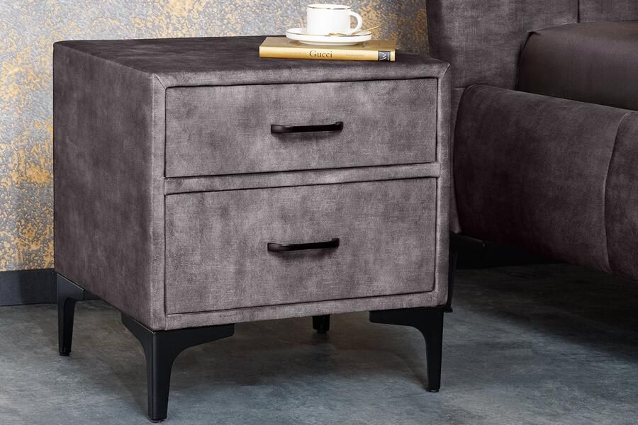 Invicta Interior Design nachtkastje BOUTIQUE 50cm donkergrijs fluweel twee lades 41671