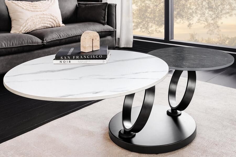 Invicta Interior Design salontafel DANCING RINGS wit antraciet rond draaibaar marmer keramiek zwart 46317