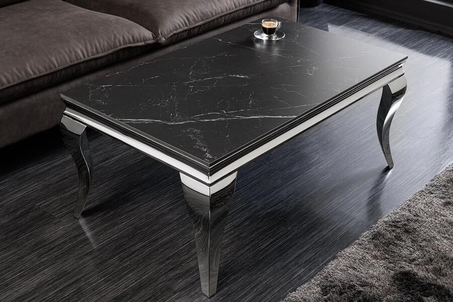 Invicta Interior Design salontafel MODERN BAROQUE 100 cm zwart antraciet chroom keramiek marmer 44368