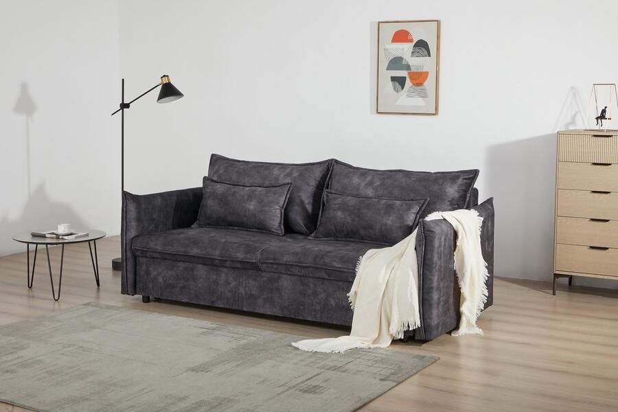 Invicta Interior Design slaapbank APARTMENT 215 cm grijs fluwelen 3-zitsbank incl. bedbox kussen 47133