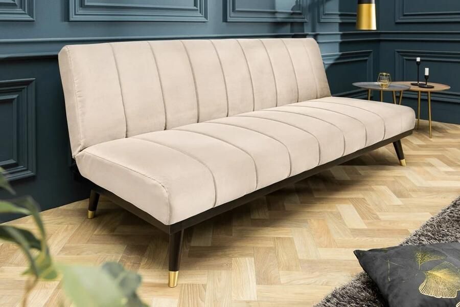 Invicta Interior Design slaapbank PETIT BEAUTÉ 180cm champagne beige fluweel 3-zits 43522