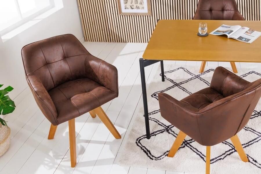 Invicta Interior Design Stoel LOFT Antiek Bruin Microvezel Draaibaar Massief Beukenhout met Armleuning 42389