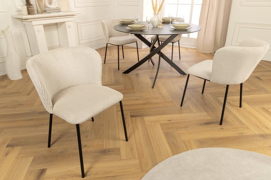 Invicta Interior Design stoel LYON beige corduroy zwarte metalen poten 44961
