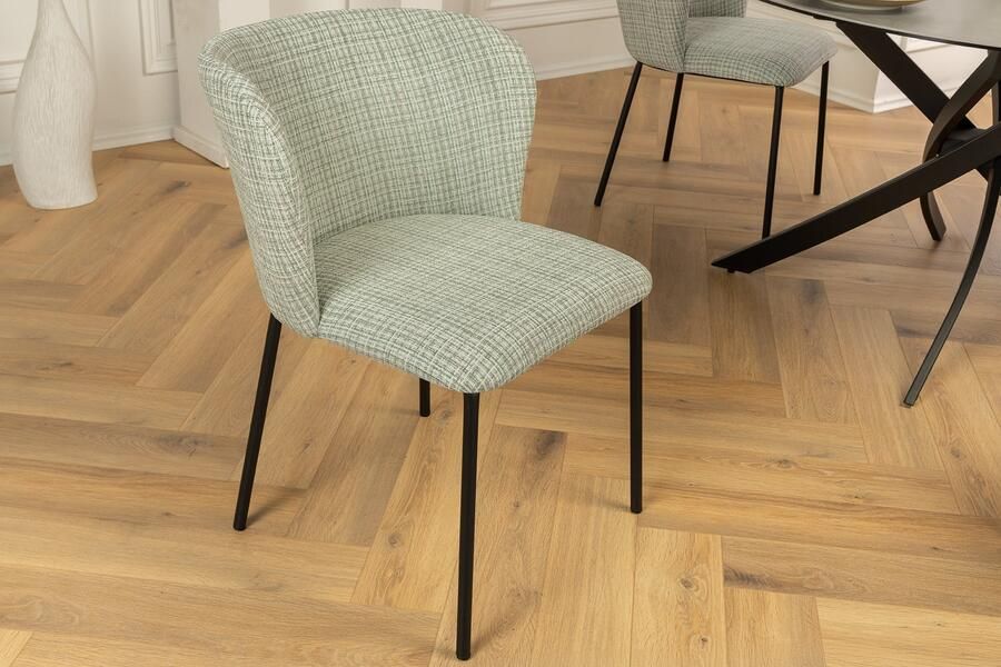 Invicta Interior Design stoel LYON groen-roze geruite bouclé zwarte metalen poten 44958 - Foto 3