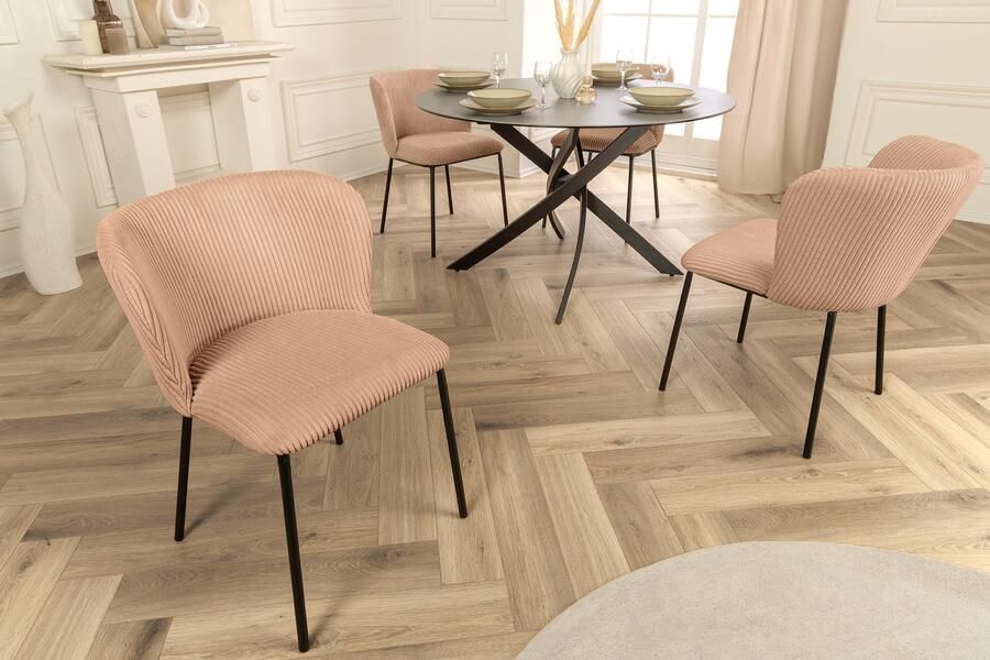 Invicta Interior Design Stoel LYON Roze Corduroy Zwart Metalen Poten 44962