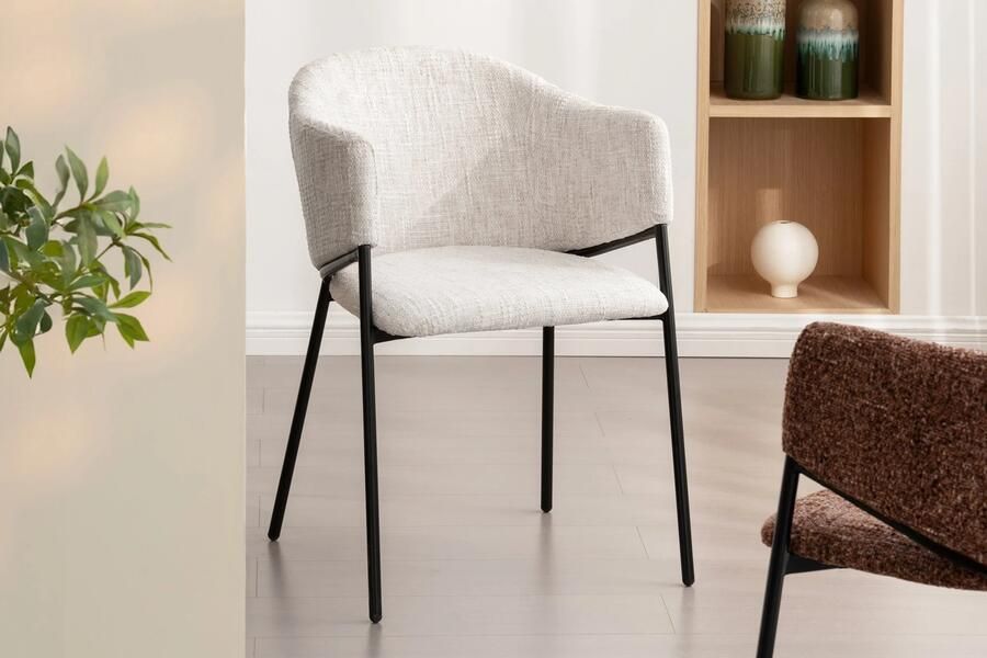 Invicta Interior Design Stoel NOBLESSE beige chenille zwart metalen frame 47578