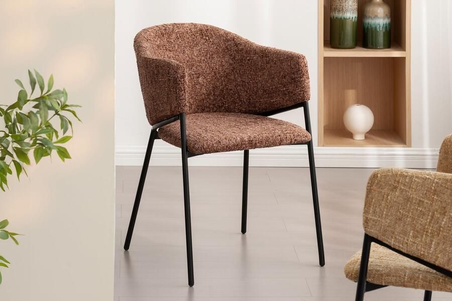 Invicta Interior Design Stoel NOBLESSE Bruin Chenille Zwart Metalen Frame 47579