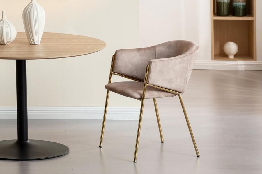 Invicta Interior Design Stoel NOBLESSE champagne beige fluweel goud verchroomd metalen frame 47582