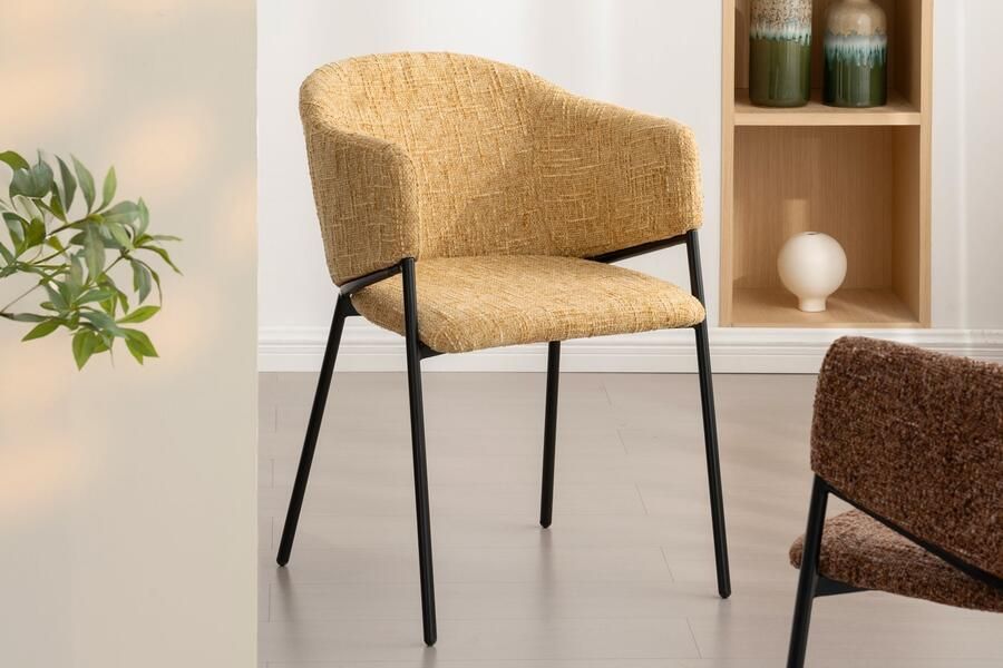 Invicta Interior Design Stoel NOBLESSE Mosterdgeel Chenille Zwart Metalen Onderstel 47580