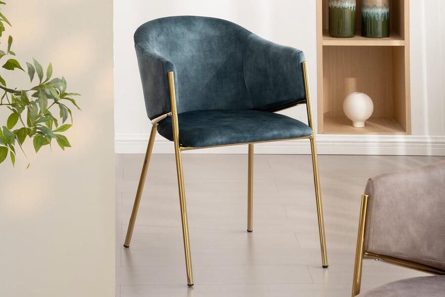 Invicta Interior Design Stoel NOBLESSE petrol fluweel goud verchroomd metalen frame 47581