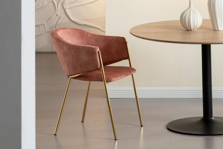 Invicta Interior Design Stoel NOBLESSE rosé fluweel goud verchroomd metalen frame retro look 47583