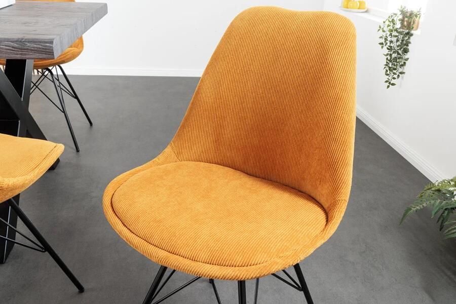 Invicta Interior Design Stoel SCANDINAVIA MEISTERSTUCK mosterdgeel corduroy zwart metalen poten 43697