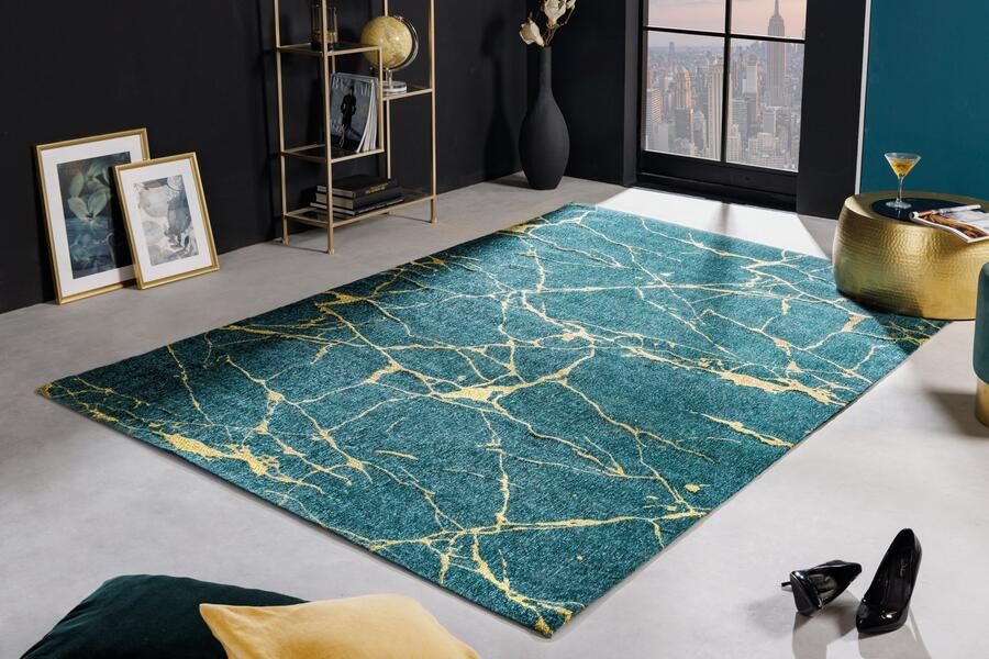 Invicta Interior Design Tapijt MARBLE 240x160cm groen goud marmerlook plat geweven 42616