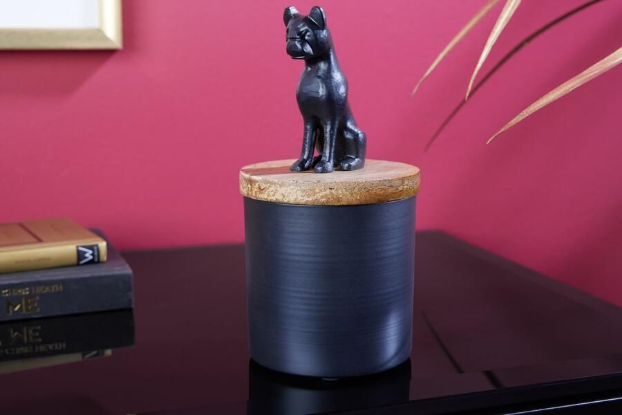 Invicta Interior Design Tin PANTHER 20cm Zwart Natuurlijk Mango Hout Panter Beeldje Metalen Decoratie 43949