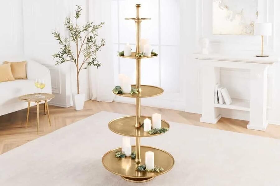 Invicta Interior Design XXL taartplateau ABSTRACT 150cm goud metaal met vijf verdiepingen handgemaakt 43500