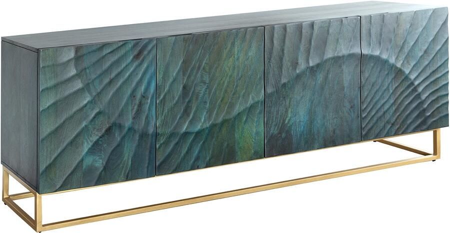Invicta Interior Massief dressoir SCORPION 180cm turquoise mangohout goud metaal 3D houtsnijwerk 45644 - Foto 2