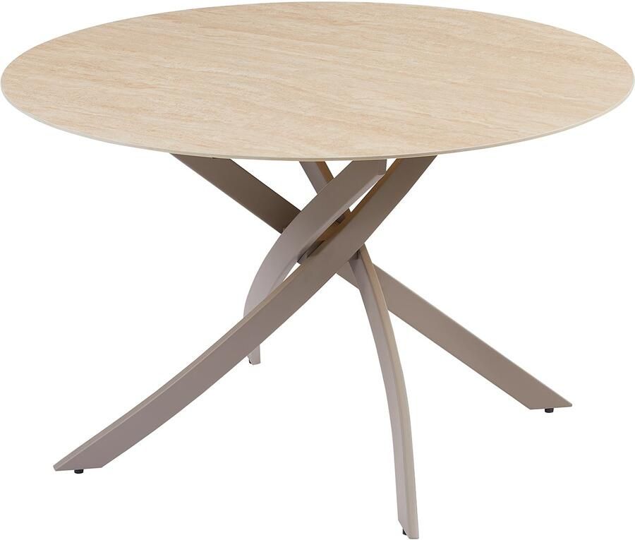 Invicta Interior Dining table ALPINE Ø 120cm round travertine ceramic champagne greige