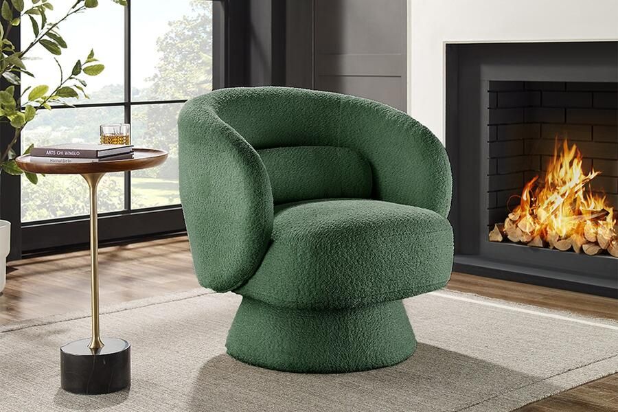 Invicta Interior Draaibare design fauteuil BOSSA NOVA 80cm mosgroen bouclé 45840
