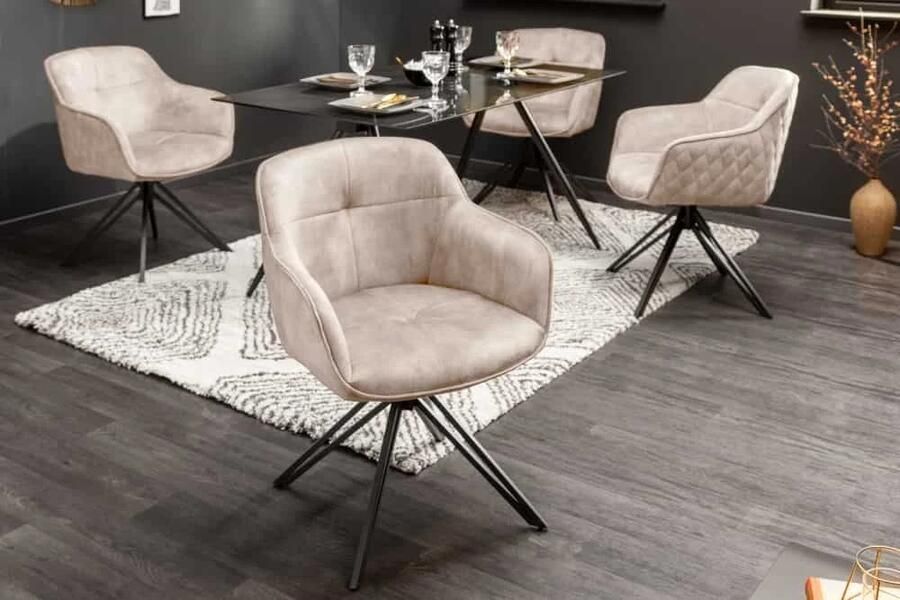 Invicta Interior Draaibare design stoel Celeste Essence champagne grijs fluweel met armleuning metalen frame zwart