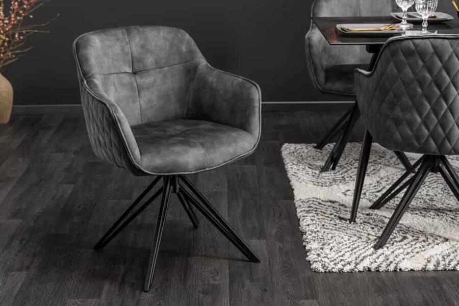 Invicta Interior Draaibare design stoel EUPHORIA donkergrijs fluweel met armleuning metalen frame zwart 40263