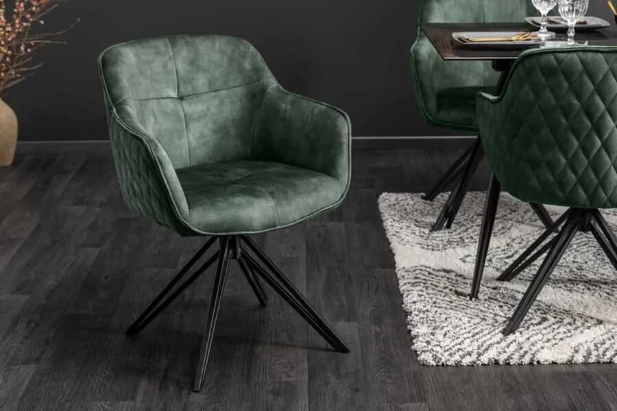 Invicta Interior Draaibare design stoel EUPHORIA donkergroen fluweel met armleuning metalen frame zwart 40261
