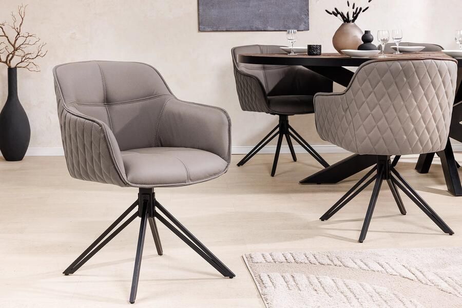 Invicta Interior Draaibare Design Stoel EUPHORIA taupe Echt Lederen Zwart Metalen Frame met Armleuning 45862