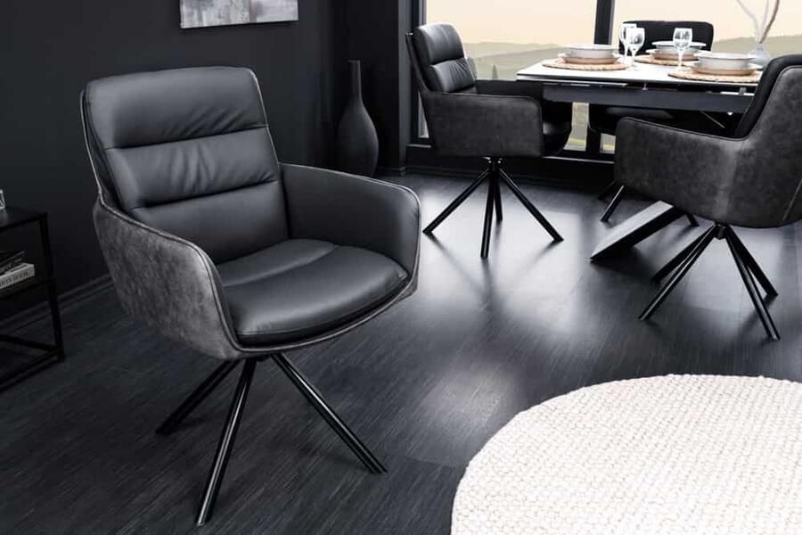 Invicta Interior Draaibare designstoel BIG GEORGE Zwart Antraciet Echt Lederen Microvezel met Armleuningen 43636 - Foto 2