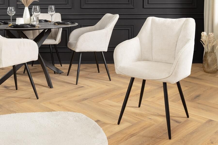 Invicta Interior Draaibare Retro Stoel AVIGNON beige chenille zwarte metalen poten 46470