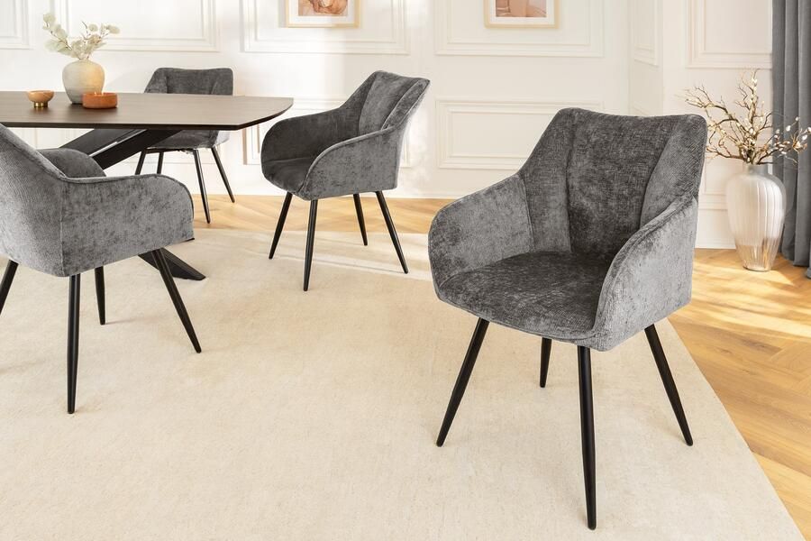 Invicta Interior Draaibare Retro Stoel AVIGNON Grijs Chenille Zwart Metalen Poten 46469