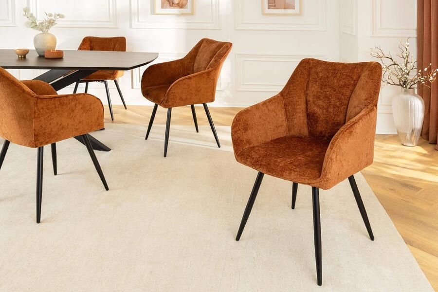 Invicta Interior Draaibare Retro Stoel AVIGNON Roestbruin Chenille Zwart Metalen Poten 46471