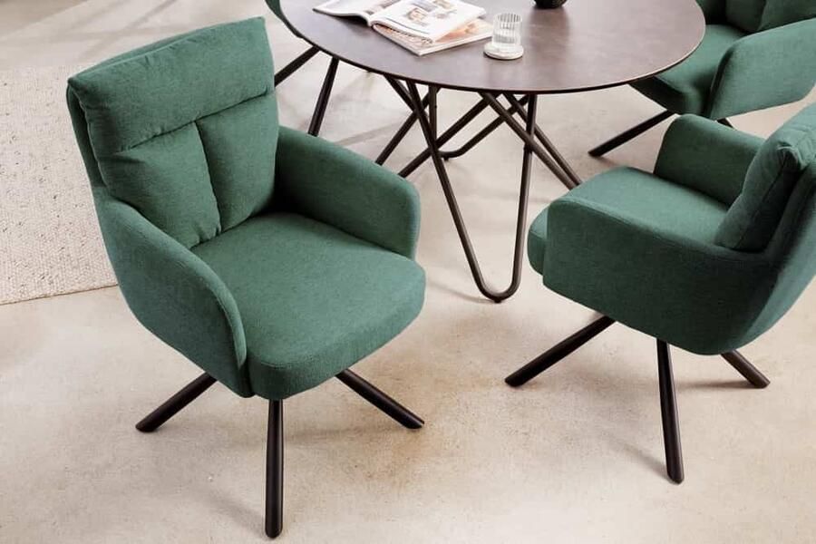 Invicta Interior Draaibare retro stoel BIG GEORGE groen met armleuningen en Bonnell veerkern bekleding 42084 - Foto 2