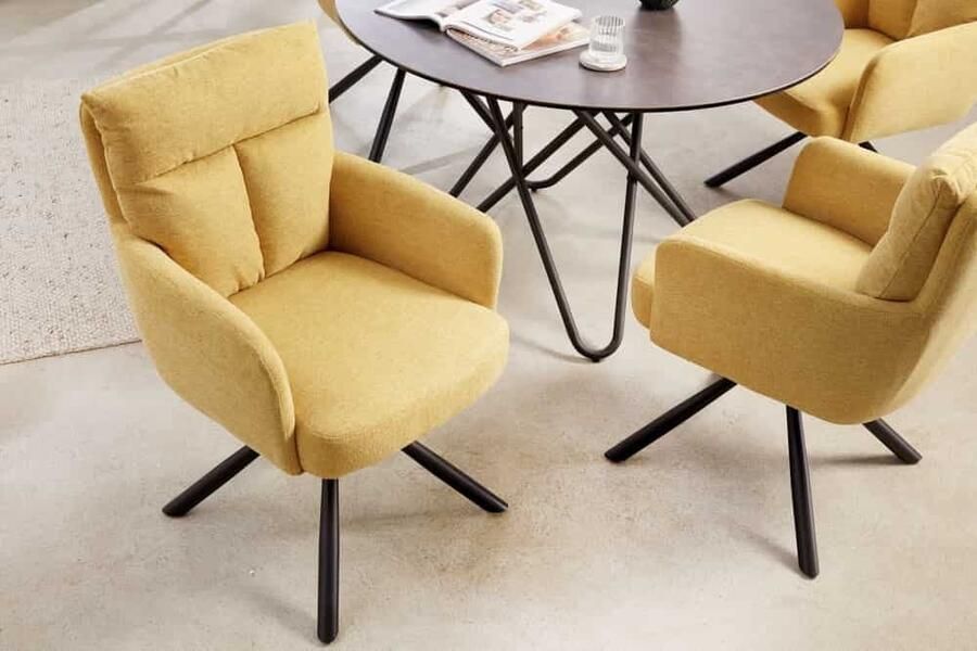 Invicta Interior Draaibare retro stoel BIG GEORGE mosterdgeel met armleuningen en Bonell veerkernvulling 42083