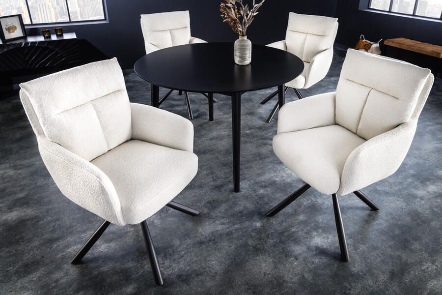 Invicta Interior Draaibare retro stoel BIG GEORGE wit Bouclé met armleuningen Bonell veerkern 42420 - Foto 3