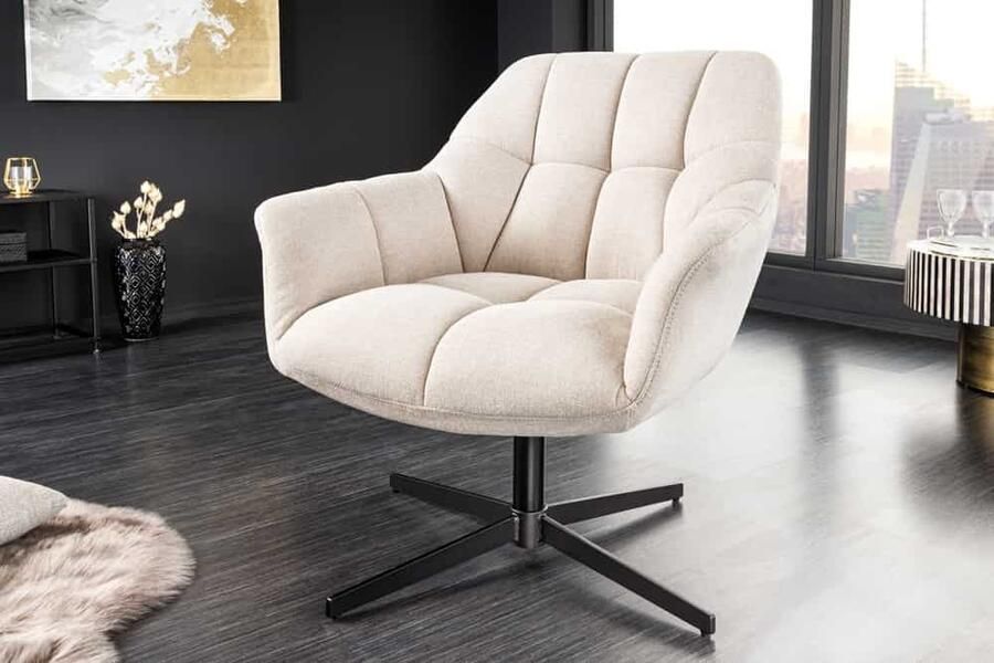 Invicta Interior Draaifauteuil PAPILLON champagne beige zwart metaal in hoogte verstelbaar met armleuning 44226