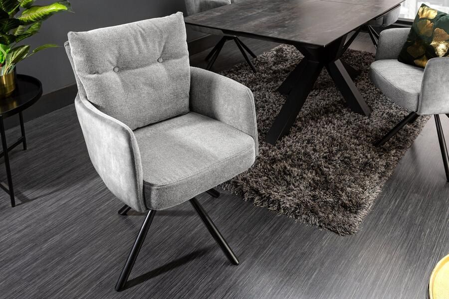 Invicta Interior Bureaustoel BIG GEORGE grijs fluweel structuurstof armleuning stoel veerkern 40167 - Foto 3