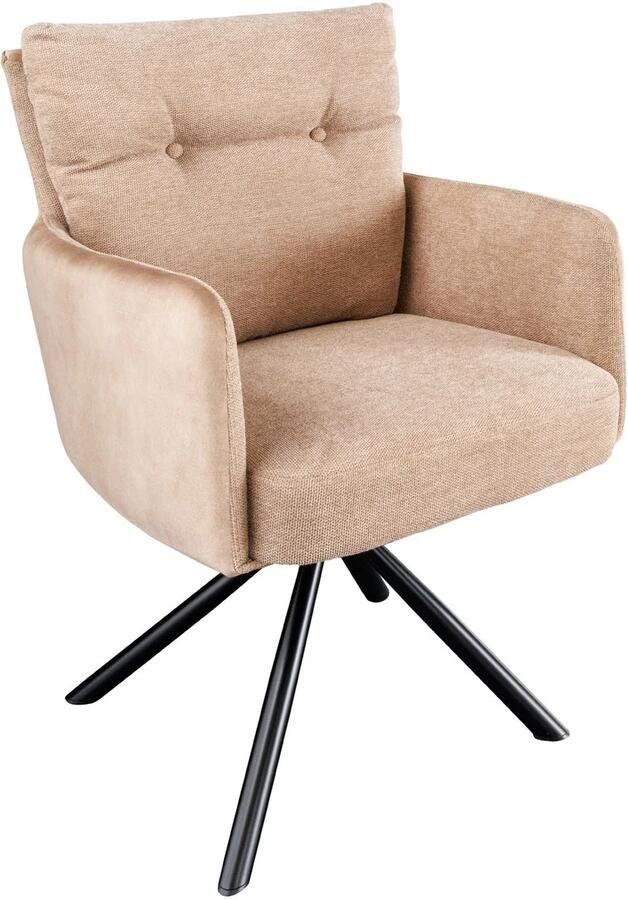 Invicta Interior Draaistoel BIG GEORGE met armleuningen plat geweven fluwelen stof champagnebeige draaibaar. 43850
